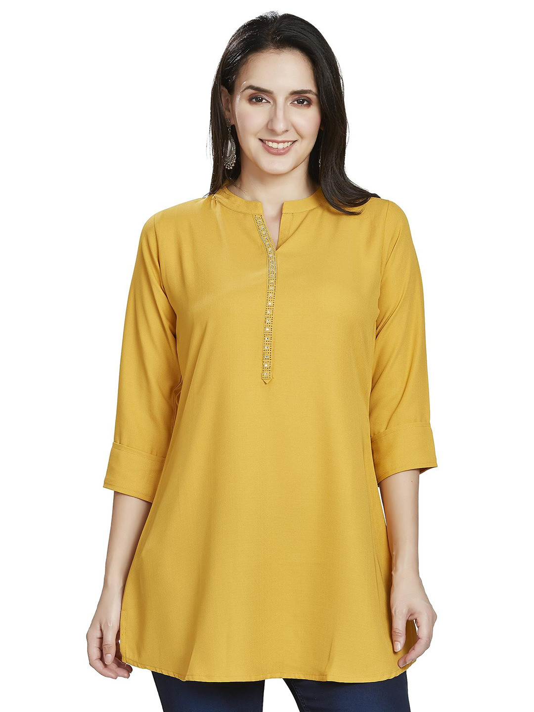 Nioni Mandarin Collar Embellished Tunic