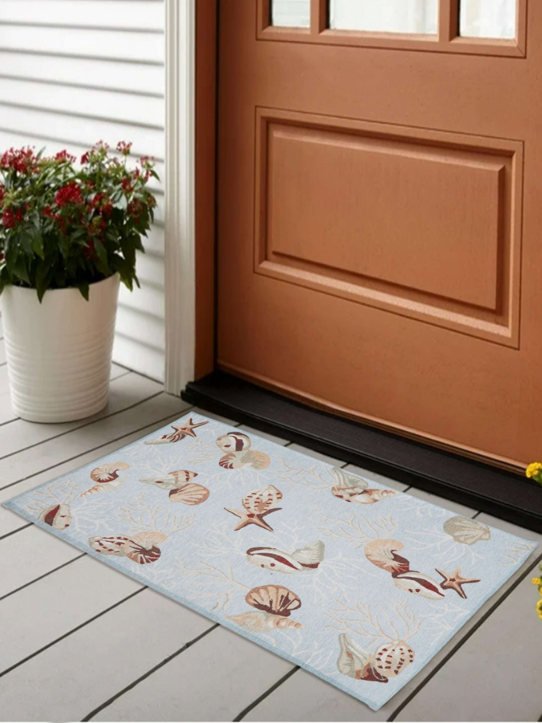 Aura Blue & Brown Snails Printed Anti Skid Doormat