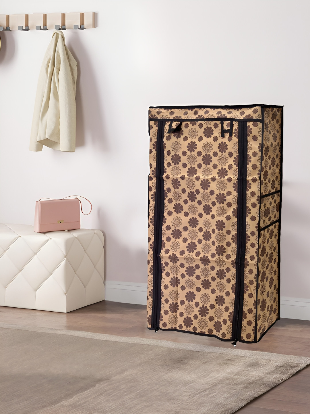 Urban Choice Beige & Brown Floral Printed 6 Layer Water Resistant Shoe Rack Cover