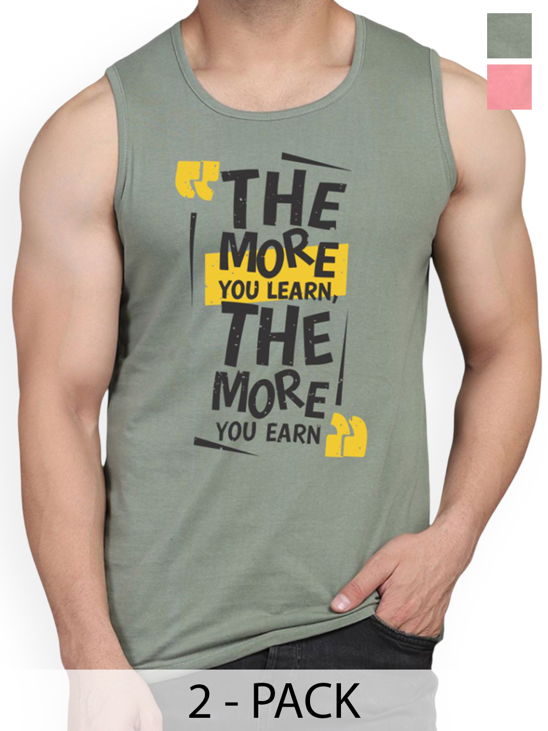WOOSTRO Pack Of 2 Printed Innerwear Vests RS26 CMB (MORE LGTGREEN) (MORE PEACH)