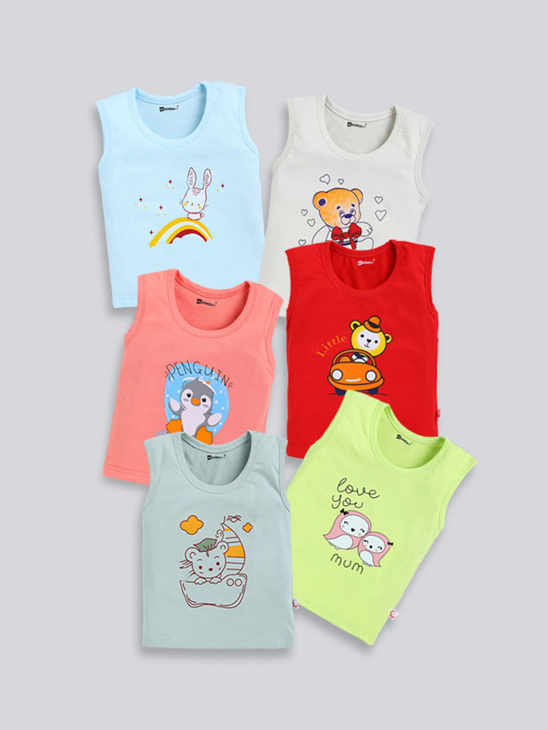 MoonKids Infants Pack Of 6 Printed Cotton Basic Vests - R2-MK_Vest_65