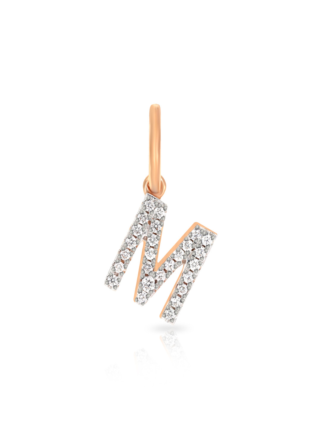 BHIMA 18K BIS Hallmark 750 Purity Rose Gold Alphabet M Diamond Pendant