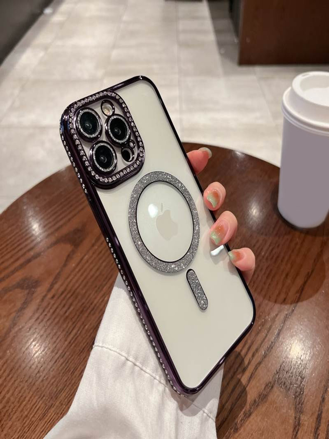 Luxury Kase LK082 Solid iPhone 14 Pro Glitter Diamond Wireless Charging Case Back Case