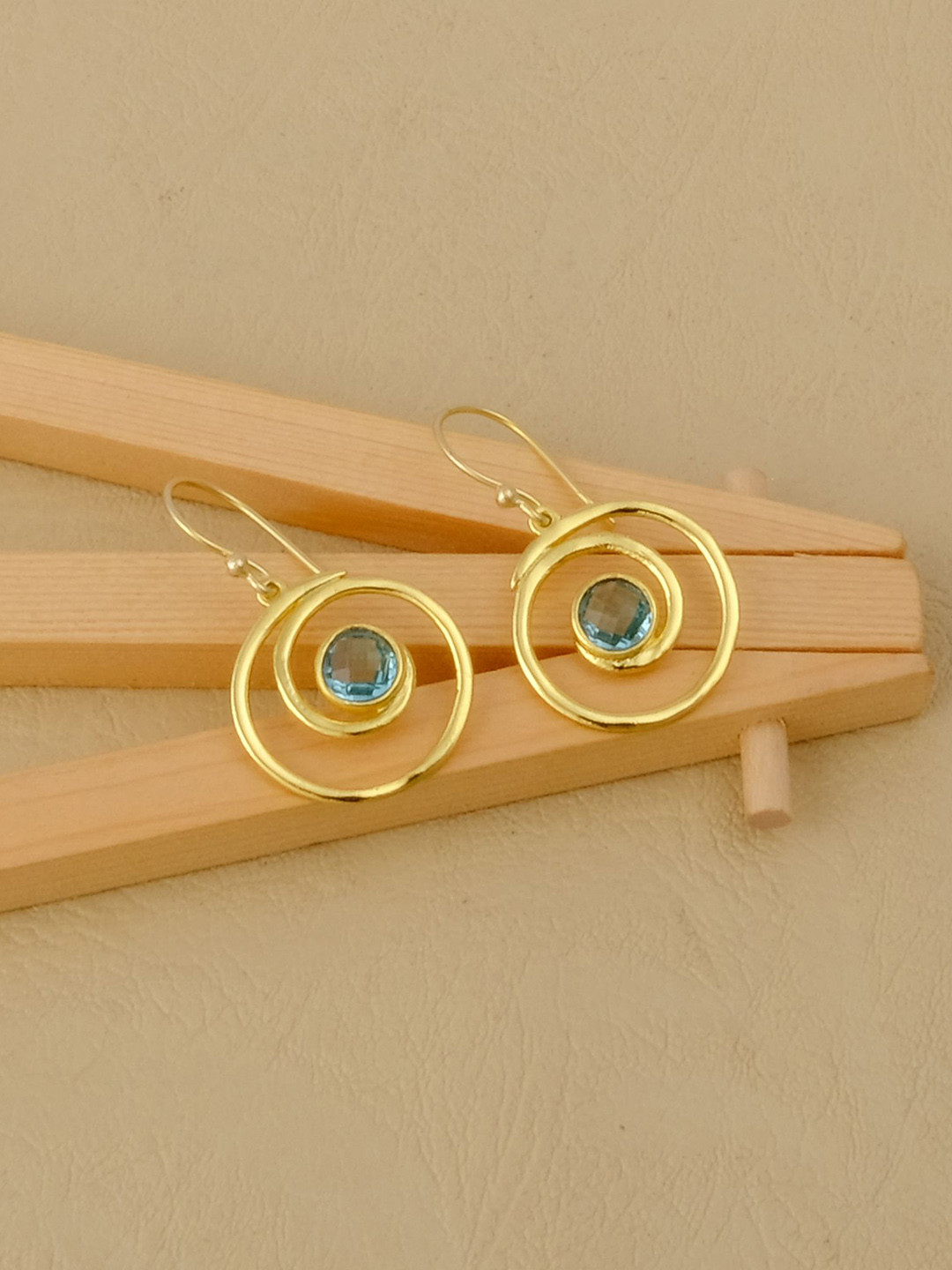 EL JOYERO Peridot Gold-Plated Quartz Studded Contemporary Shaped Drop Earrings