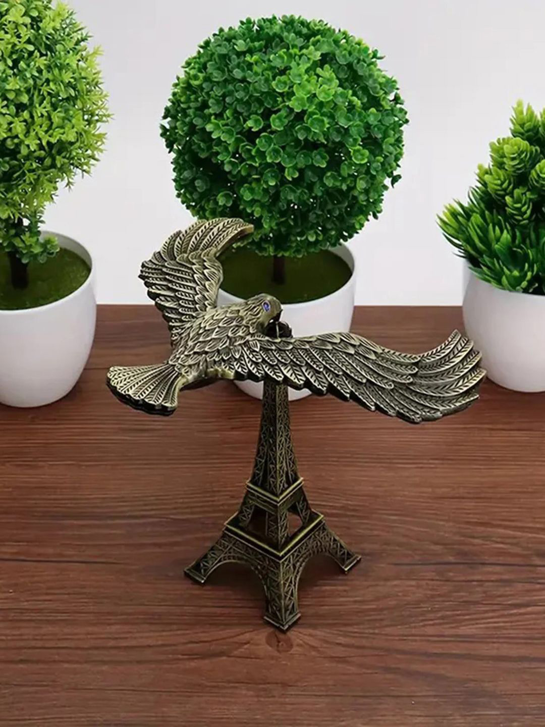 DecorTwist Balance Bird Eiffel Tower Gold Metal Metallic Living Room Medium Showpiece - 4.3 Inches