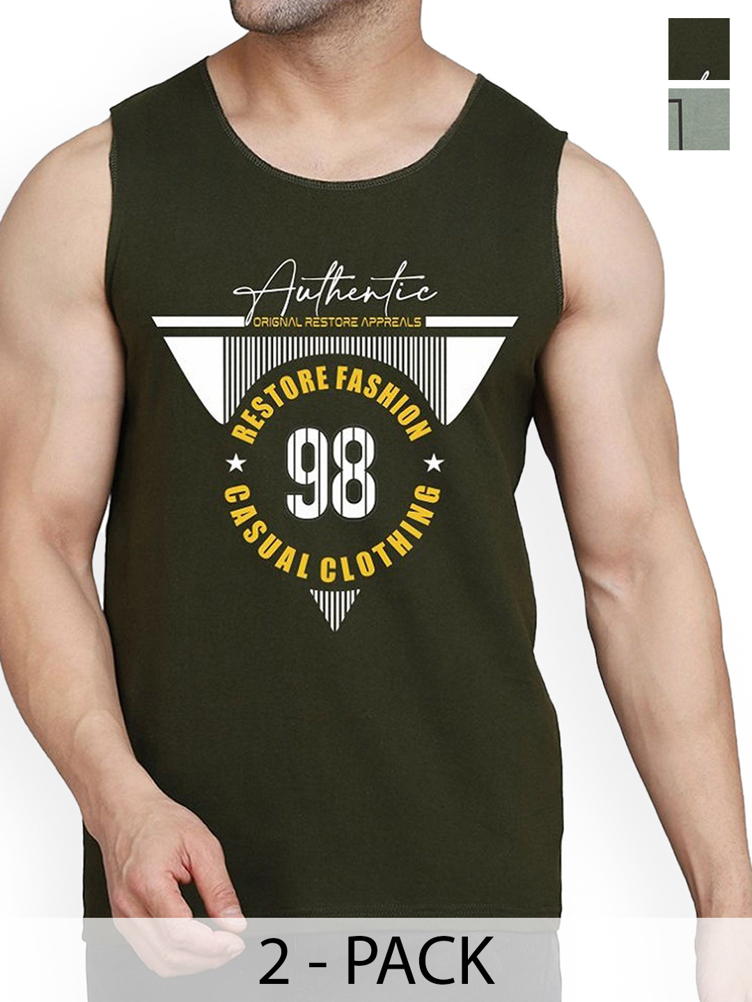 WOOSTRO Men Pack Of 2 Printed Combed Cotton Innerwear Gym Vests