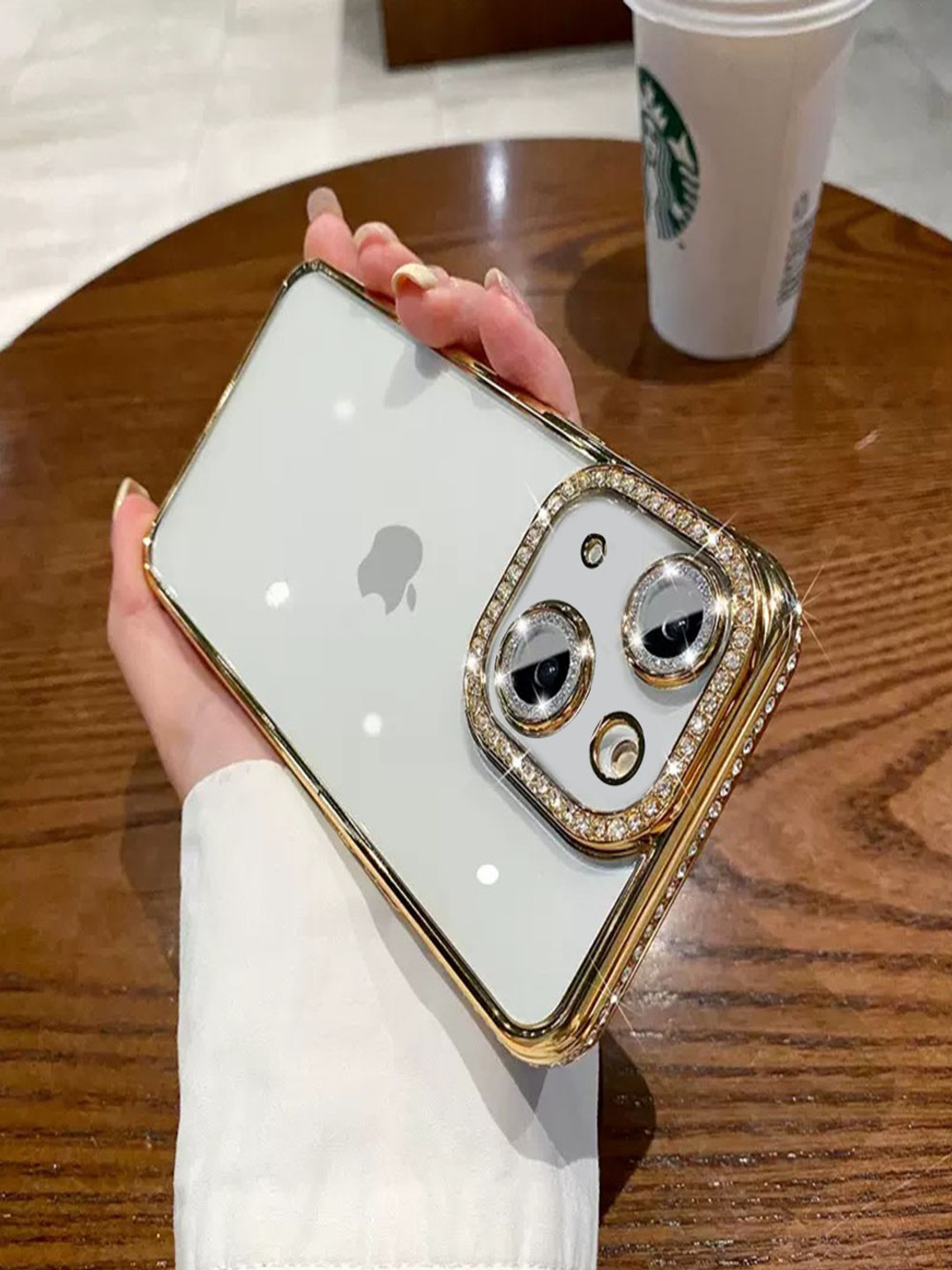 Luxury Kase Solid iPhone 14 Plus Plating Glitter Diamond Transparent Back Case