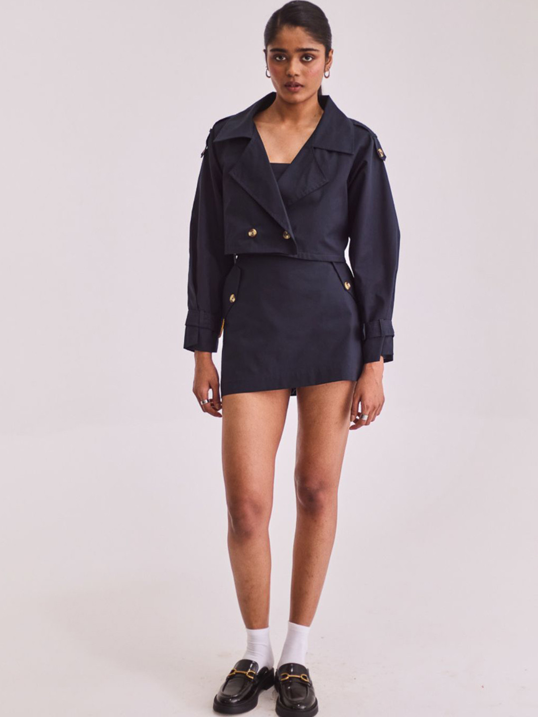 Urban Suburban Tailored Fit Navy Blue Cropped Blazer