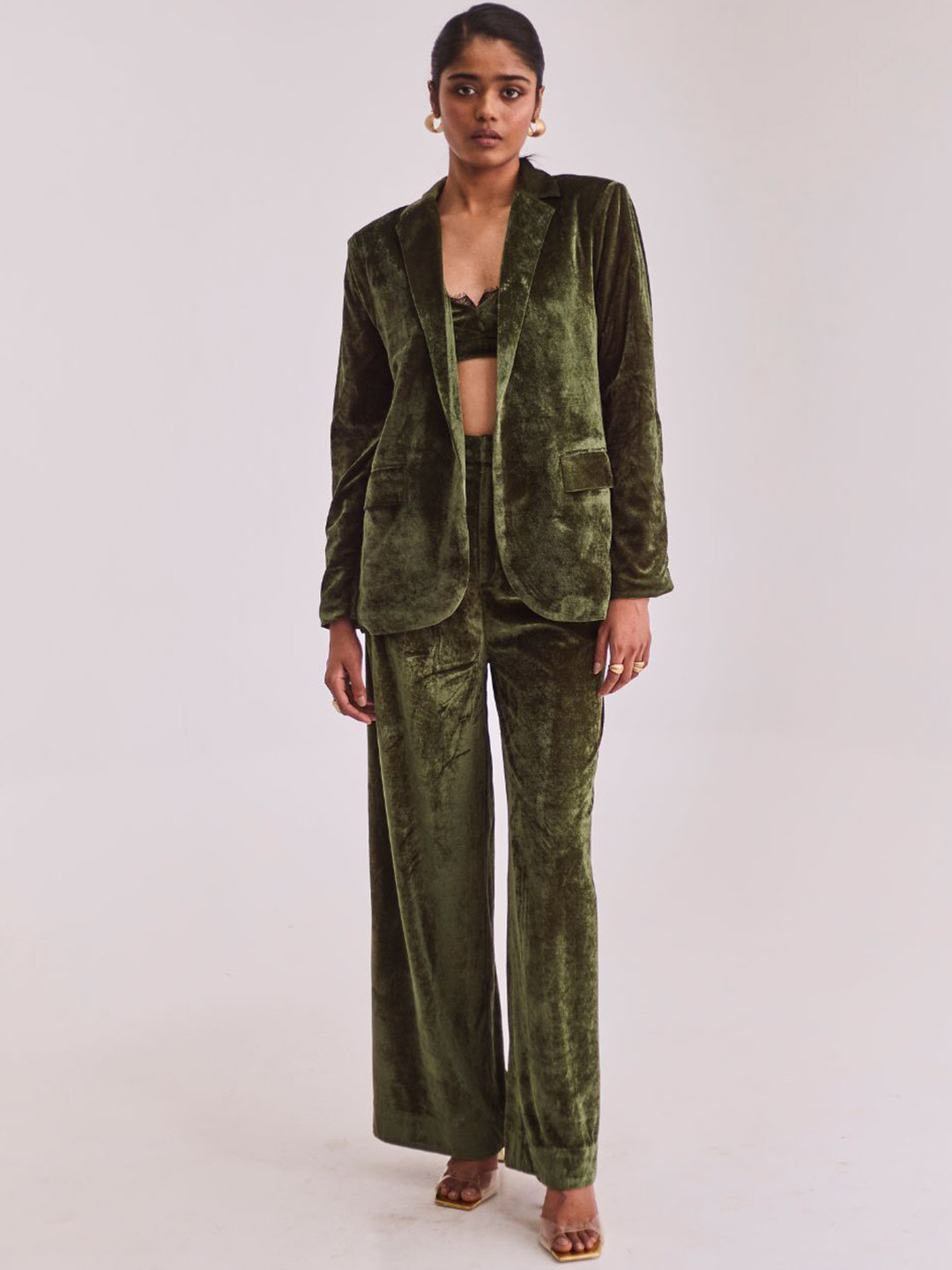 Urban Suburban Comfort Fit Green Velvet Blazer