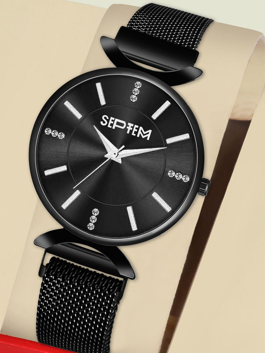 Septem Women Embellished Dial Analogue Chronograph Watch SP-162.Black-Septem