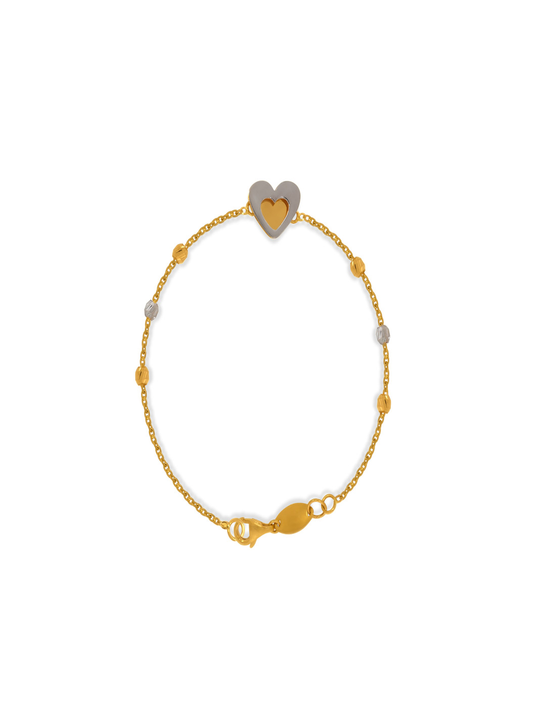 BHIMA 22K BIS Hallmark 916 Purity Yellow Gold Rhodium Heart Bracelet