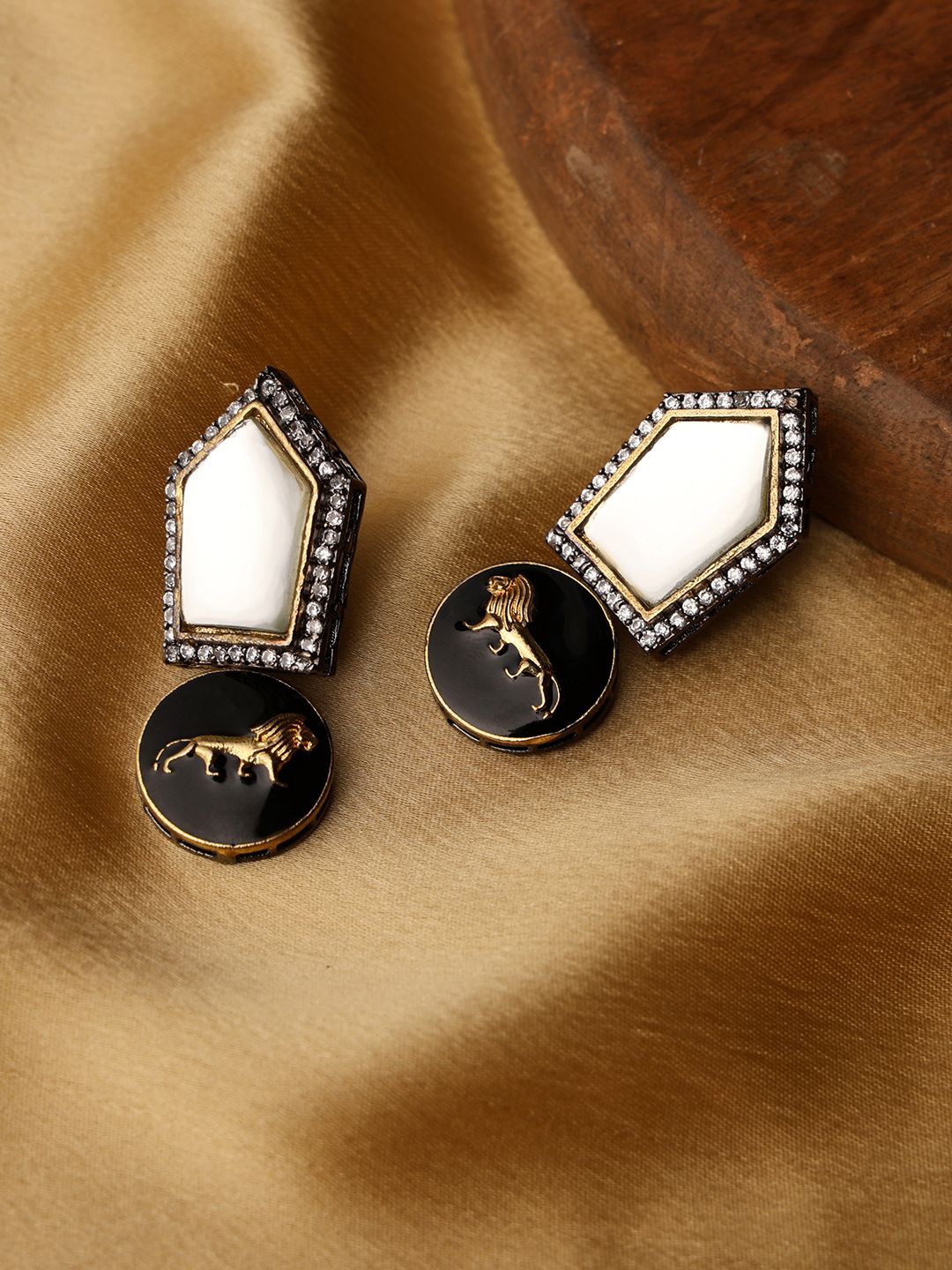PATOLA BY VJ VENI 18K Gold-Plated Stones Studded Contemporary Shaped Drop Earrings