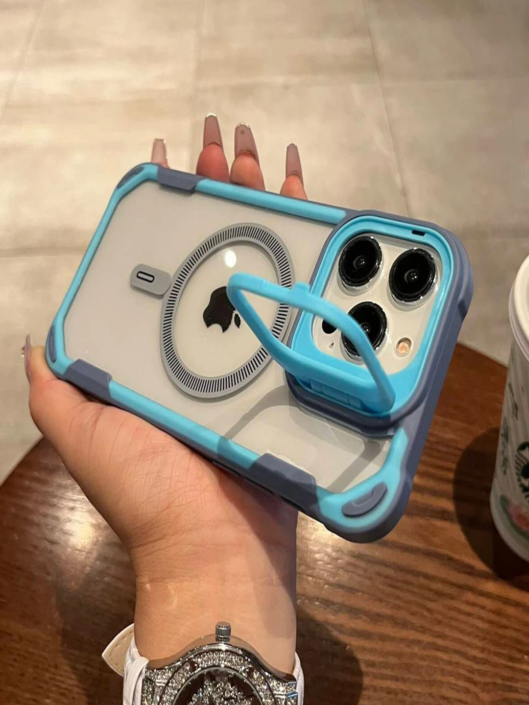 Luxury Kase LK164 Solid iPhone 16 Pro Max nvisible Stand Transparent Magnetic Back Case