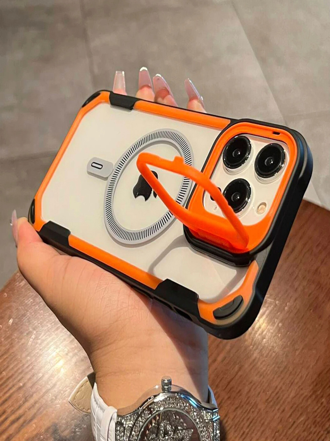 Luxury Kase LK164 iPhone 16 Pro Max Invisible Stand Transparent Magnetic Back Case