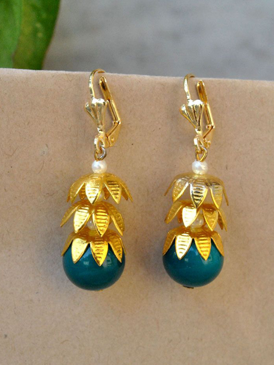 BeAbhika Gold-Plated Beaded Contemporary The Leafed Fruit Drop Earrings