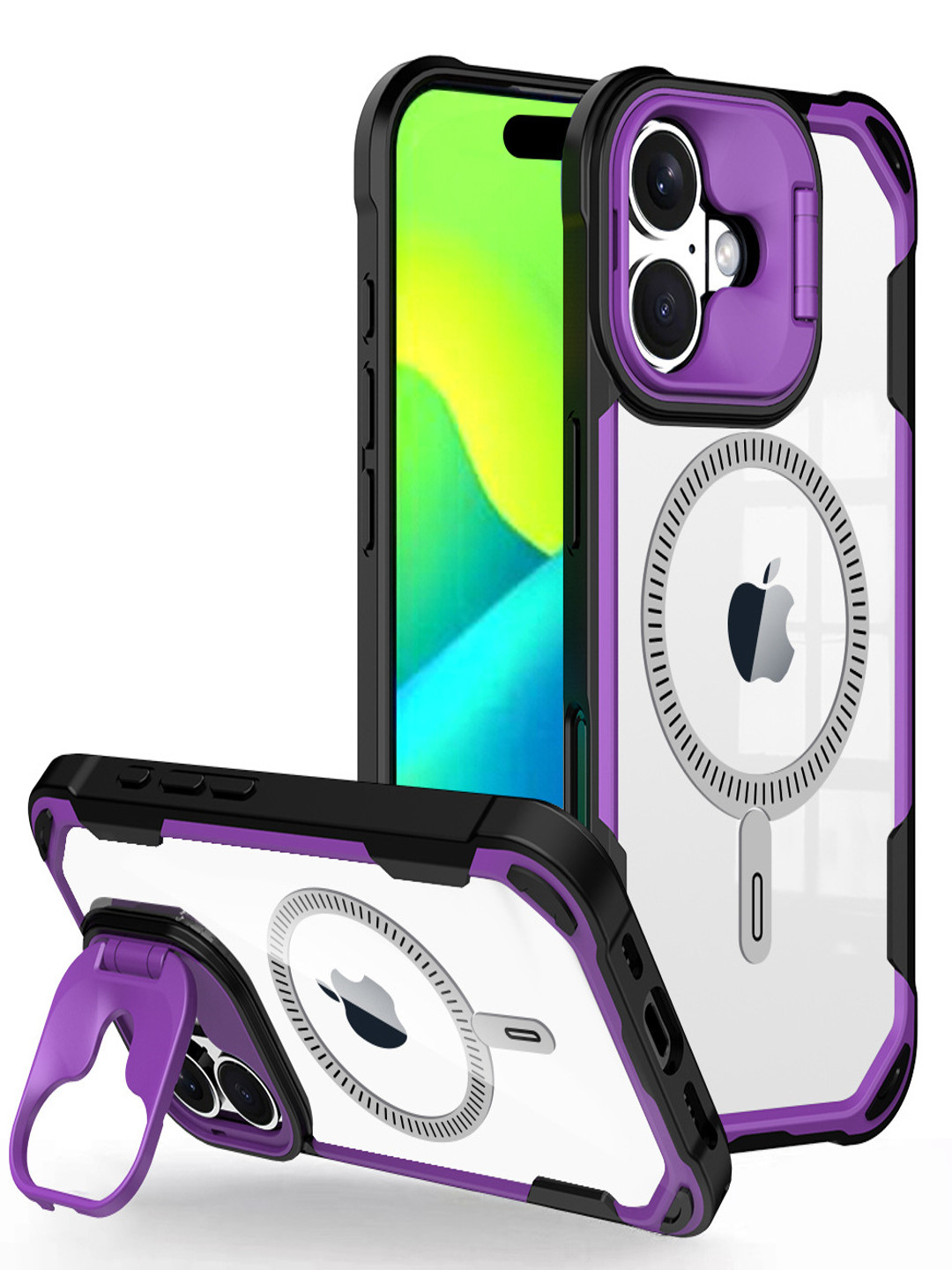 Luxury Kase LK164 iPhone 16 Invisible Stand Transparent Magnetic Back Case