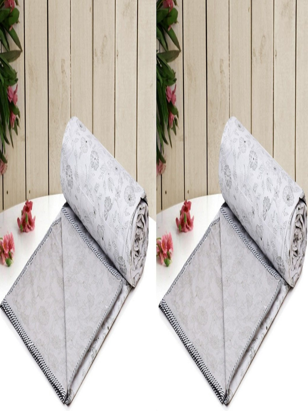 RRC Grey 2 Pieces Floral Cotton AC Room 150 GSM Reversible 3 Layer Single Bed Dohars