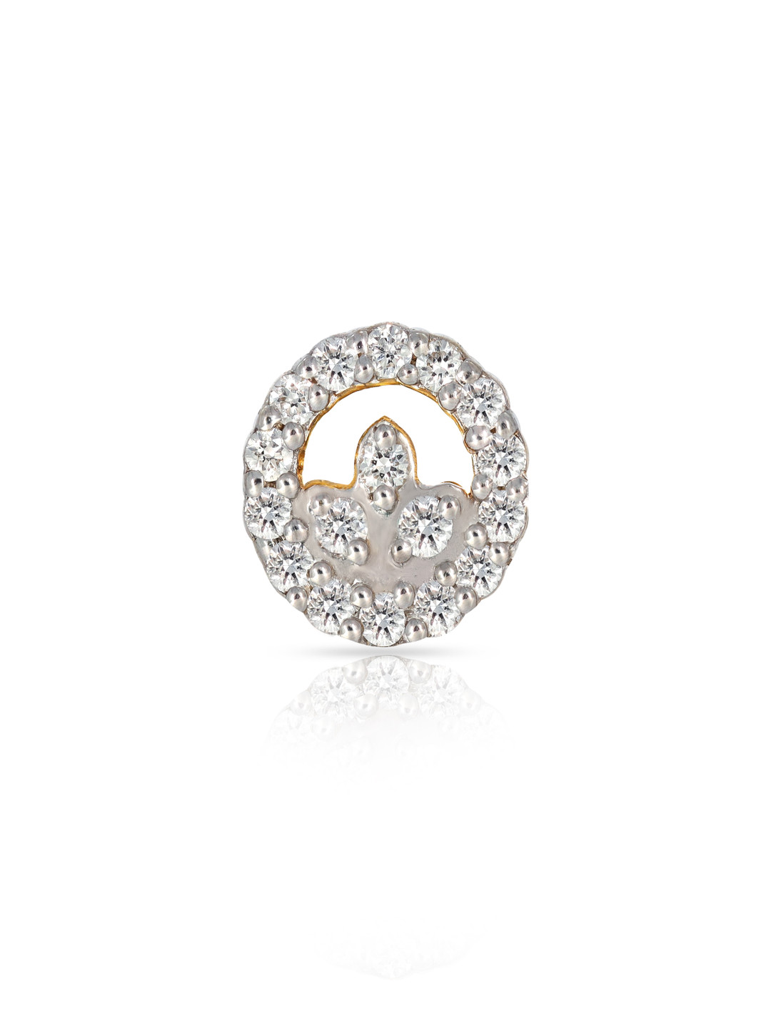 BHIMA 18K BIS Hallmark 750 Purity  Yellow Gold Floral Stone Diamond Nosepin