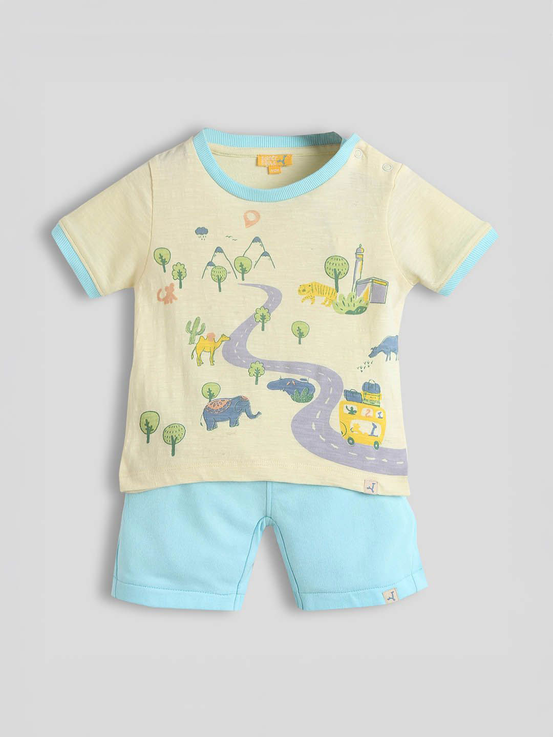 Somersault Travel Time Boys Printed Pure Cotton T-Shirt With Shorts