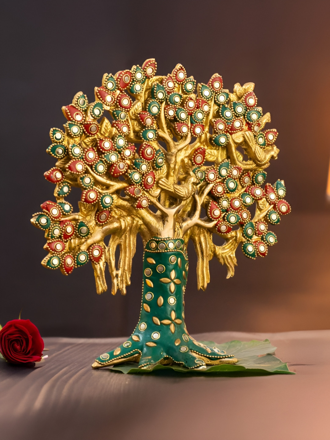 The Advitya Kalpavriksha Tree Gold Brass Metallic Garden Small Showpiece - 8.5 Inches