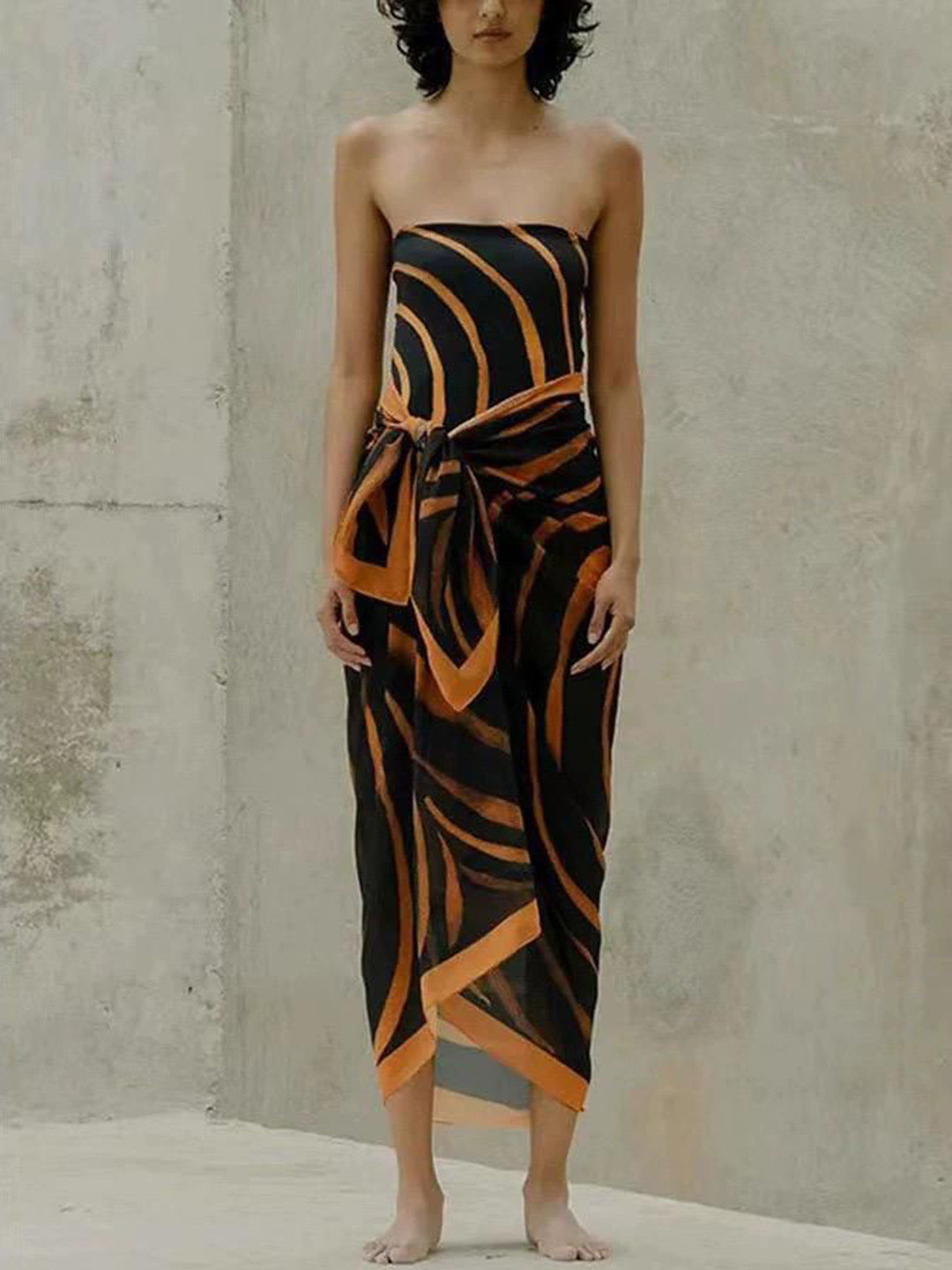 Plus Curvves Women Printed One Shoulder Swim Suit