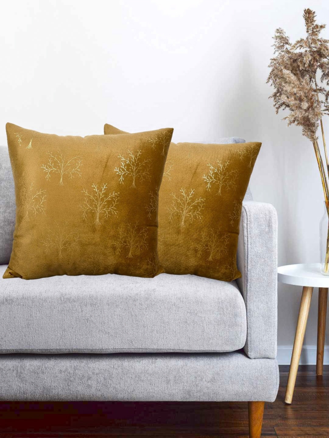 Vinayaka Fab Gold-Toned 2 Pieces Floral Velvet Square Cushion Covers