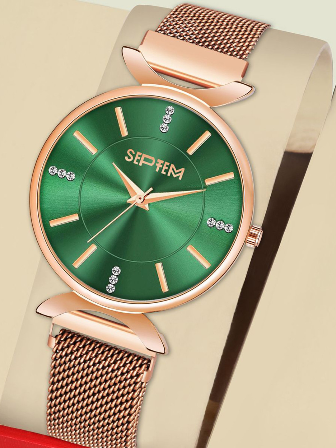 Septem Women Embellished Dial Analogue Chronograph Watch SP-160.Green-Septem