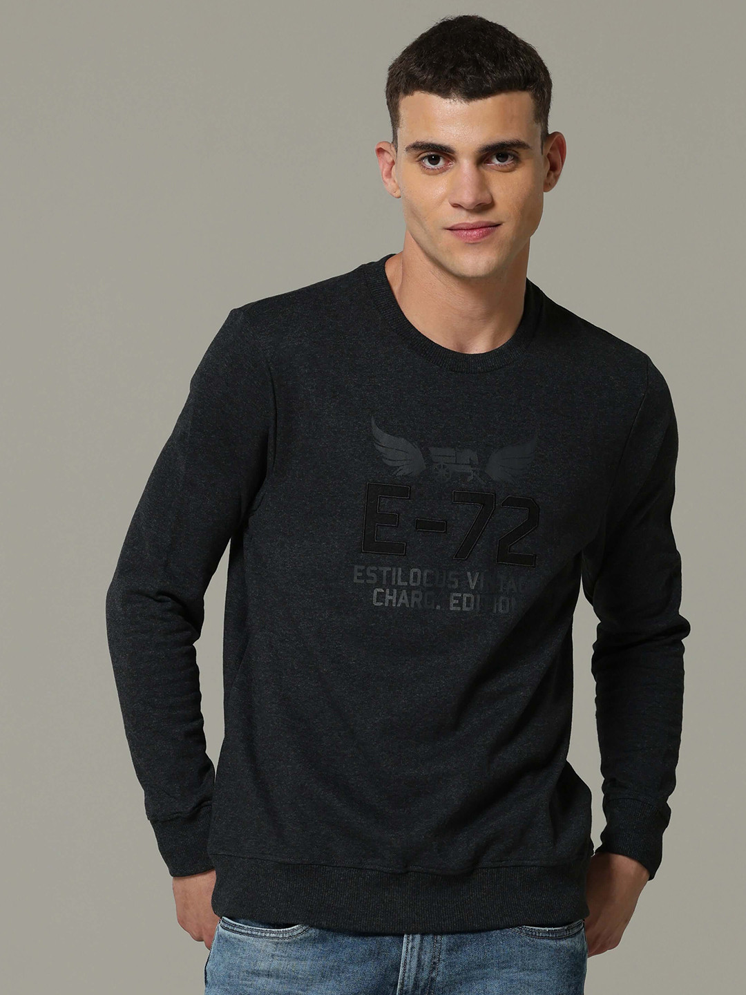 Estilocus Men Round Neck Pullover Sweatshirt