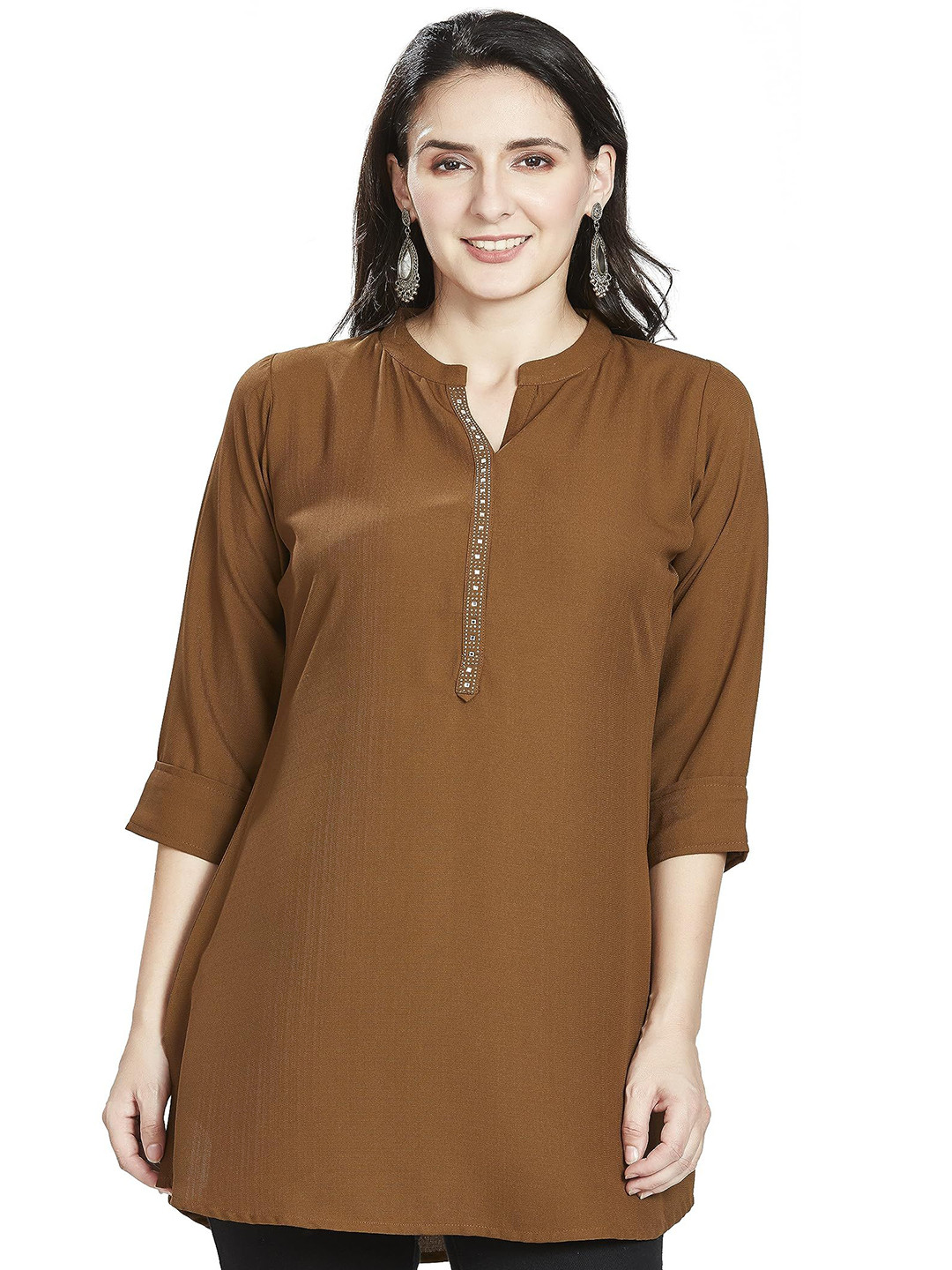 Nioni Mandarin Collar Embellished Tunic