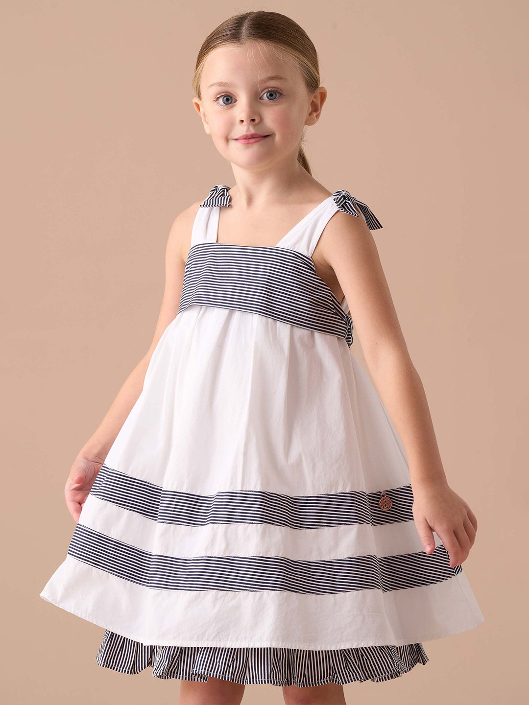 Angel & Rocket Girls Sleeveless Relaxed Avery Pannelled Tie Shoulder Dress