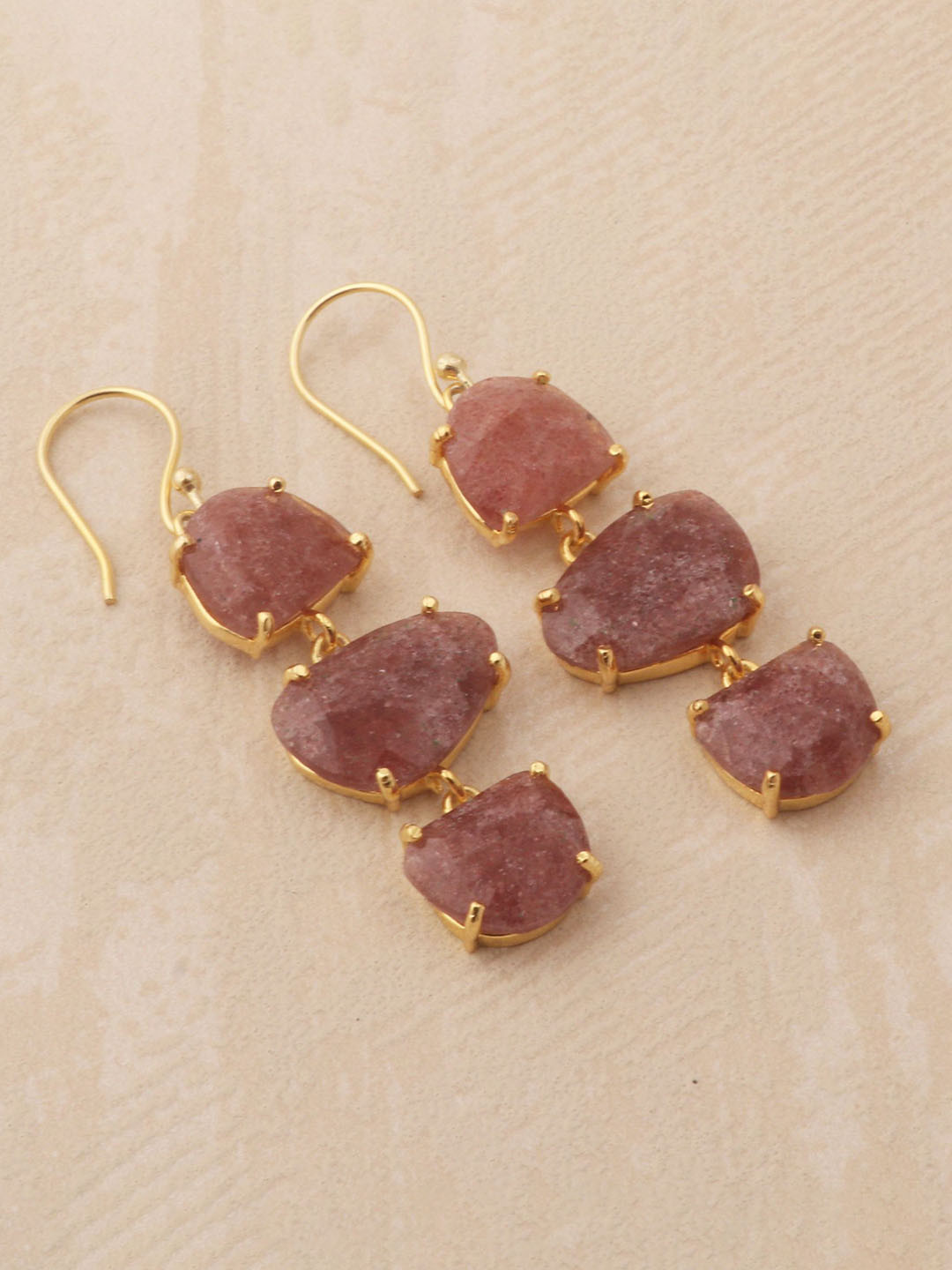 EL JOYERO Gold-Plated Chalcedony Stones Studded Contemporary Shaped Drop Earrings