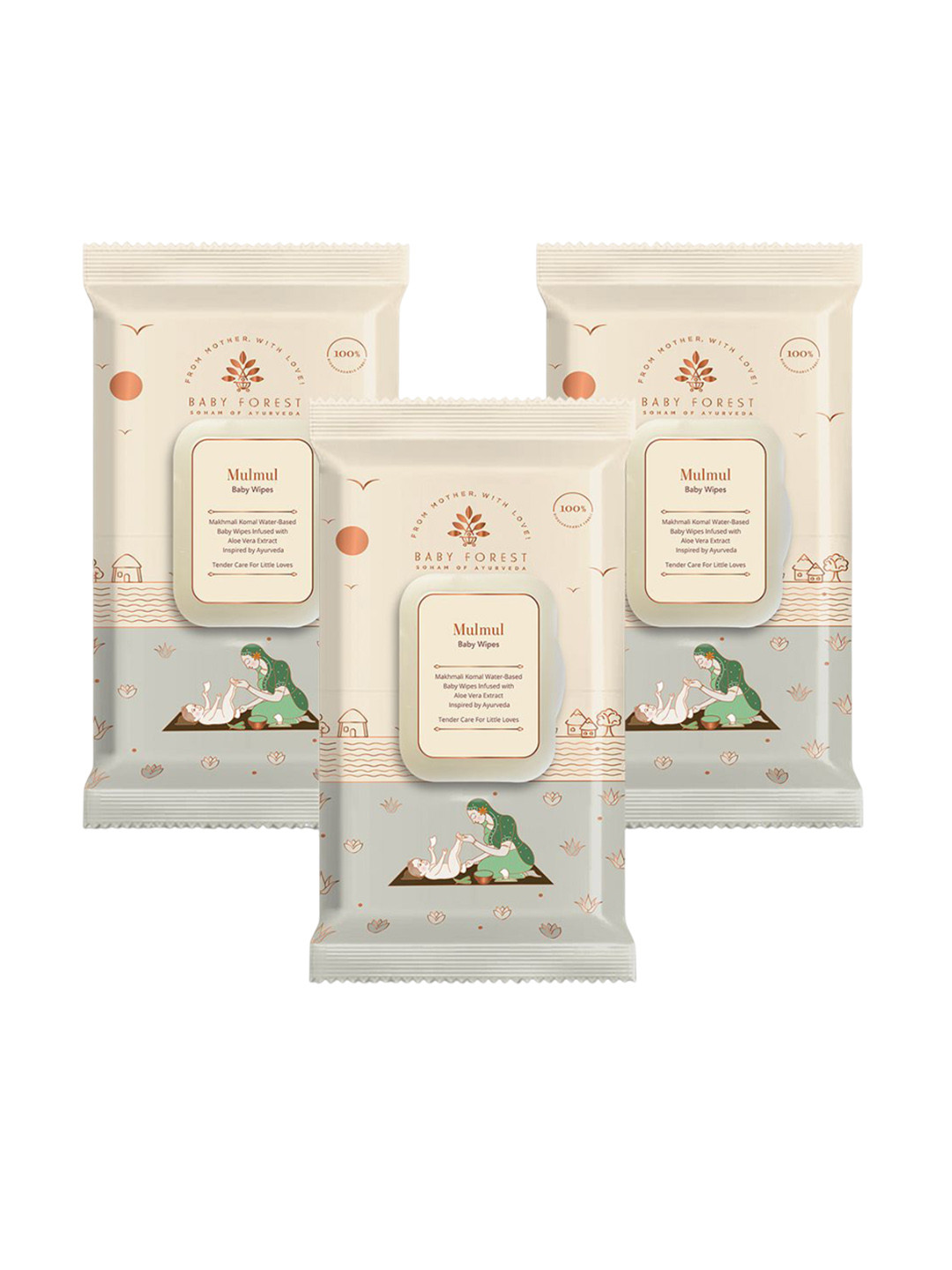 Baby Forest Set Of 3 Mulmul Ultra Soft & Water Based Baby Wipes - 72 Wipes Each