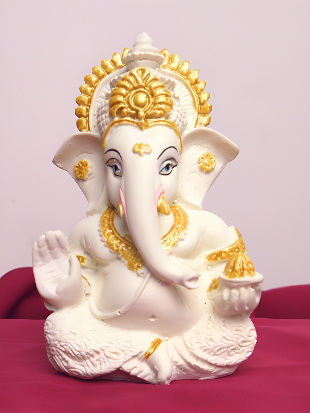 The Advitya Sitting Ganesha White Polyresin Natural Prayer Room Medium Showpiece - 5.5 Inches