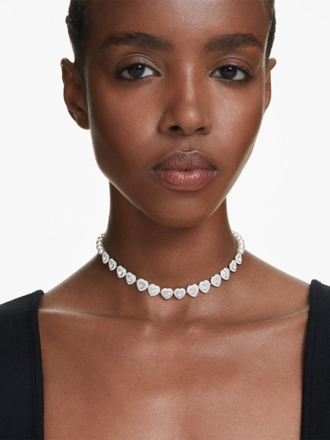 SWAROVSKI Rhodium-Plated Stone Studded Pearl Choker Necklace