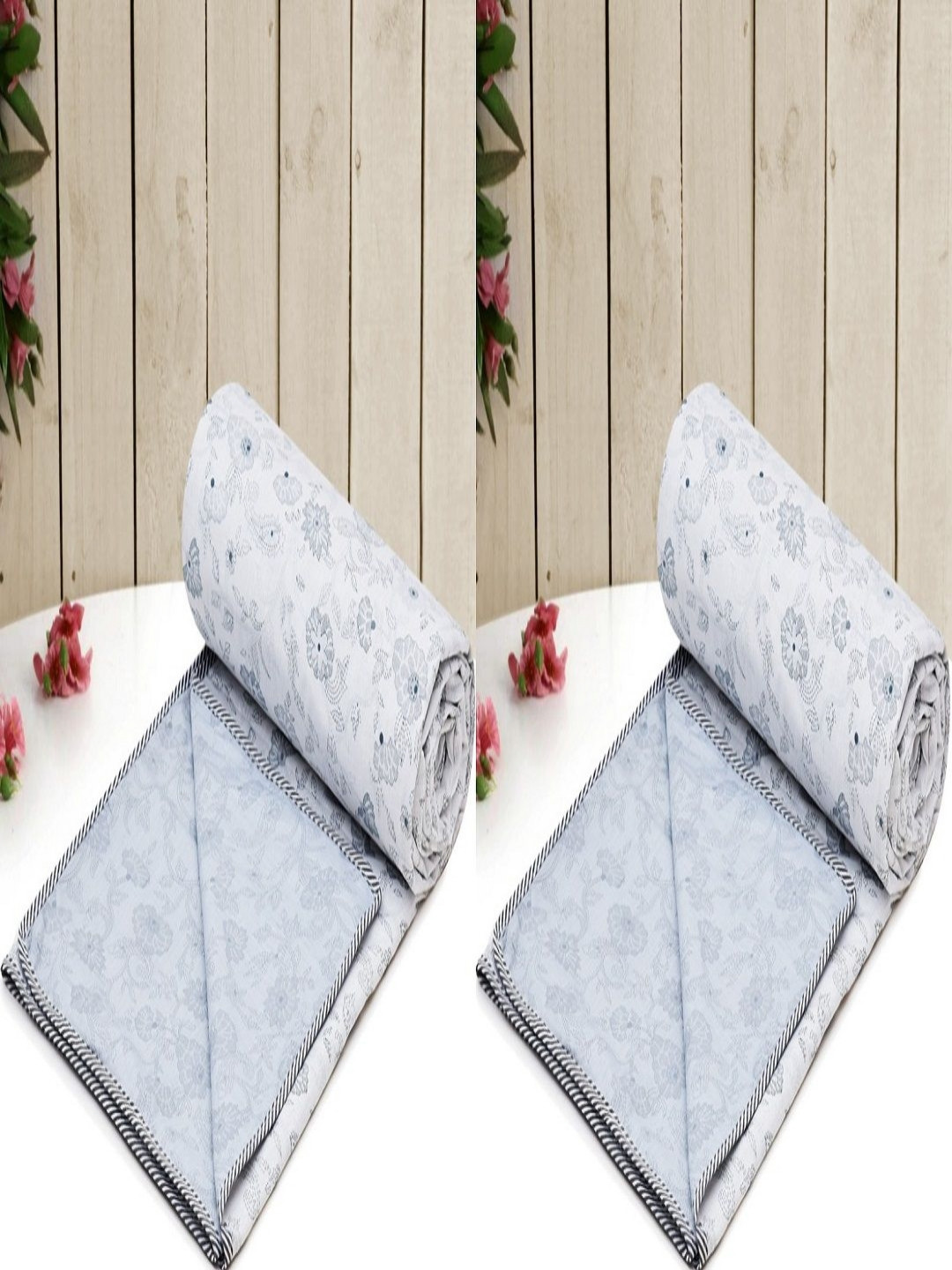 RRC Blue 2 Pieces Floral Cotton AC Room 150 GSM Reversible 3 Layer Single Bed Dohars