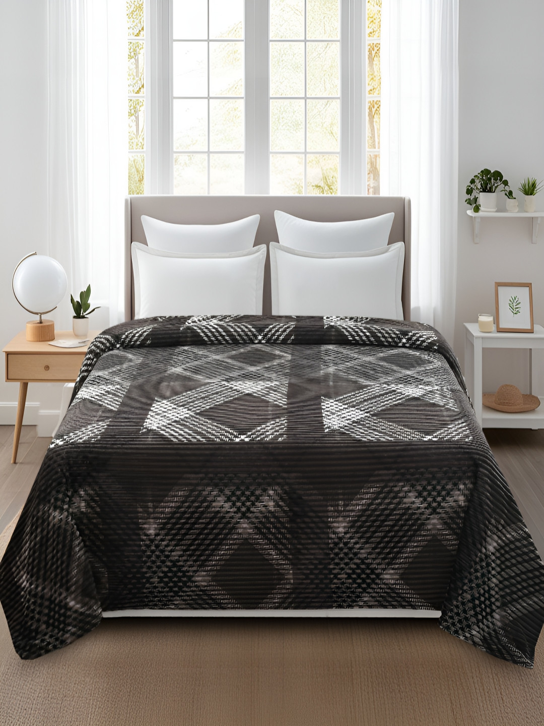 BREVARD Grey Melange & White Checked 190 GSM Queen Size Duvet Cover