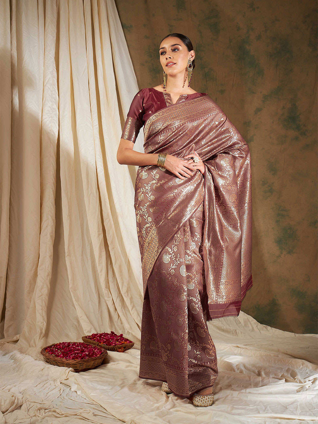 DEVATITHI Maroon Banarasi Silk Saree