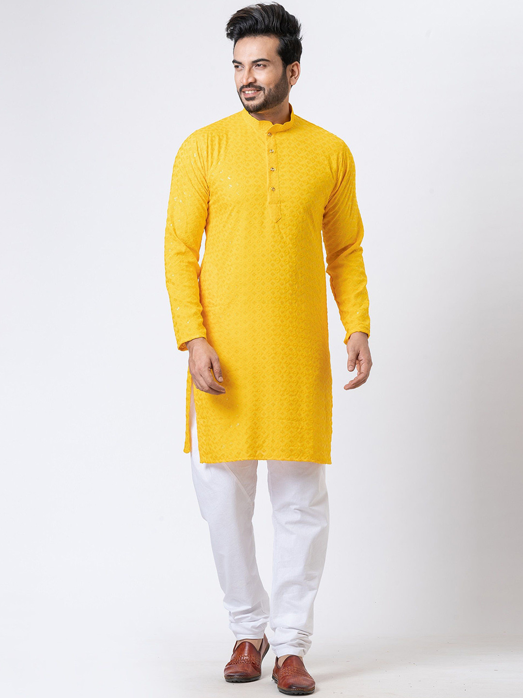 Rainbow Cloths Men Embroidered Mirror Work Kurta
