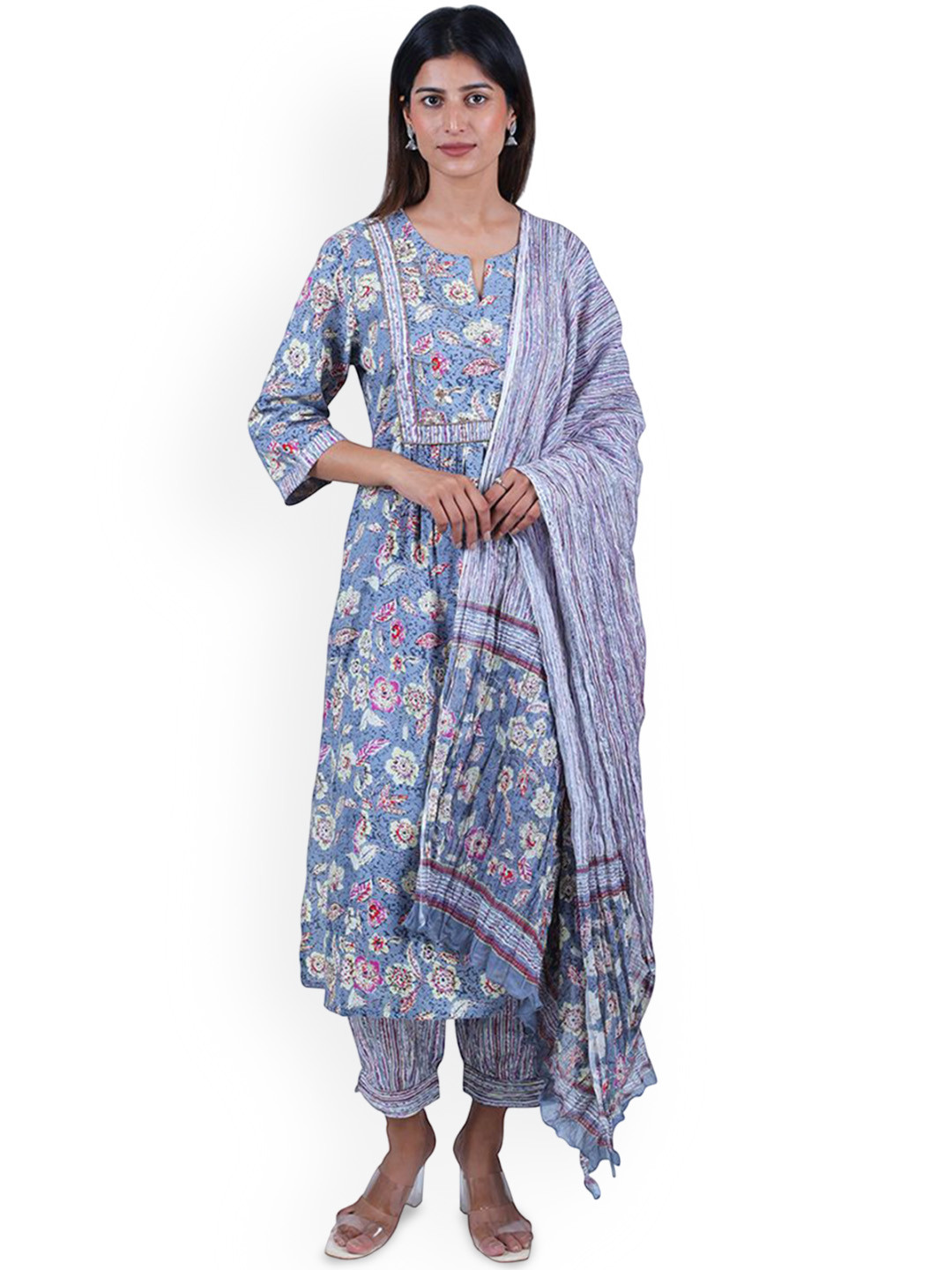 HOUSE OF PARAL Floral Printed Pure Cotton Kurta with Salwar & Dupatta