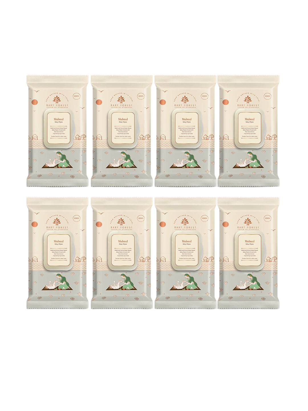 Baby Forest Set Of 8 Mulmul Ultra Soft & Water Based Baby Wipes - 72 Wipes Each