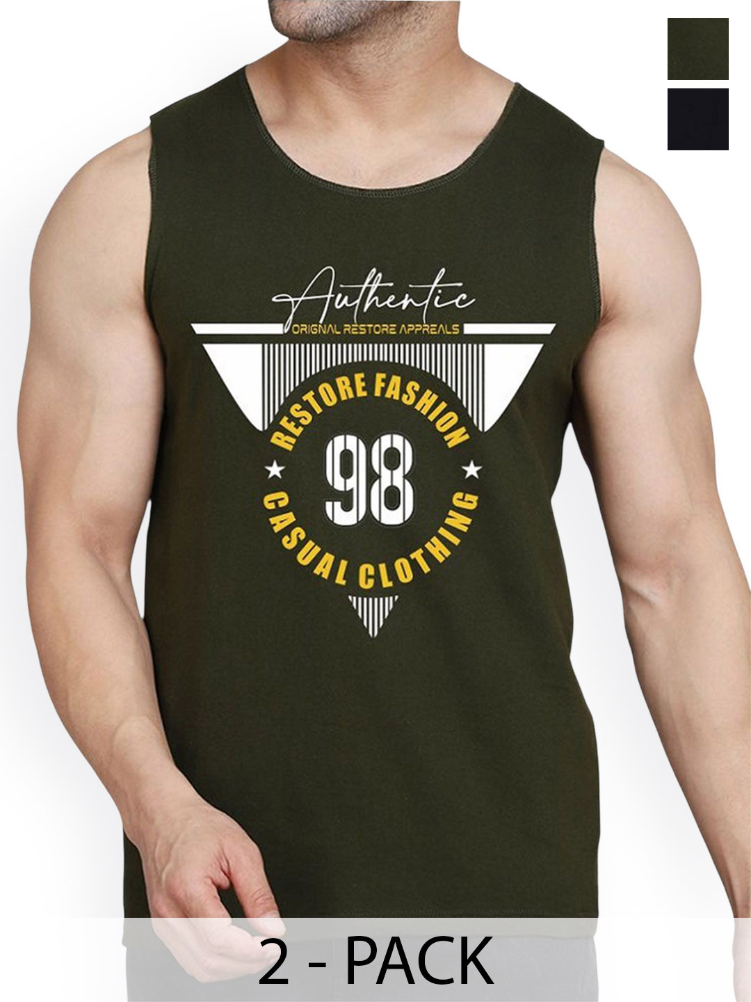 WOOSTRO Men Pack Of 2 Printed Combed Cotton Innerwear Gym Vests