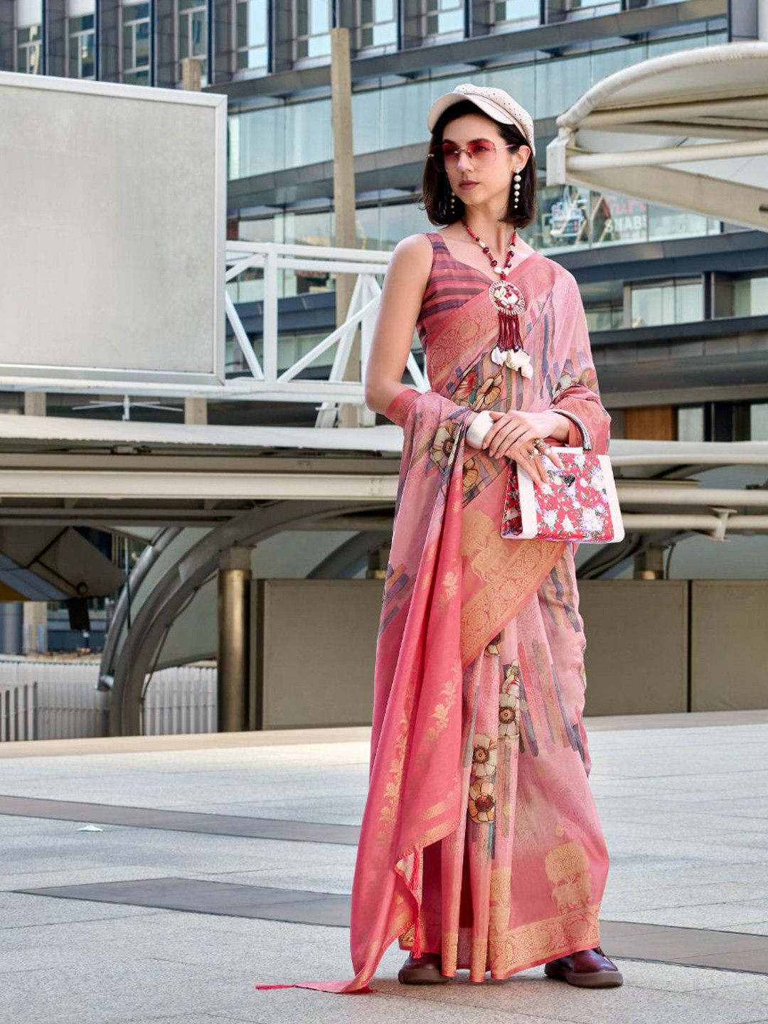 NK Textiles Woven Design Zari Block Print Saree