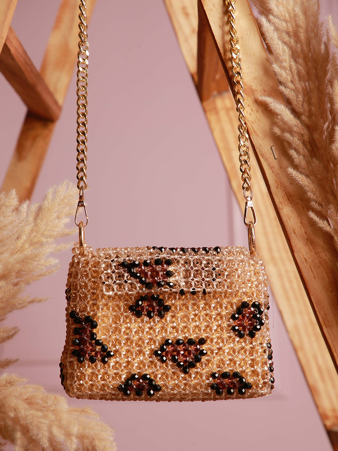 Chiaro Golden Embellished Shoulder Bag