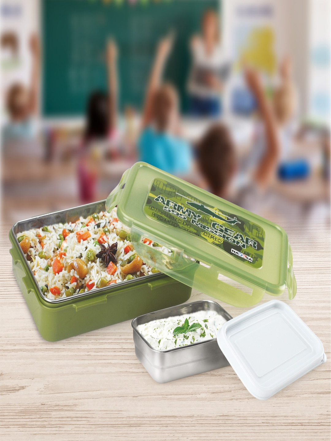 Nayasa Super Lock Airtight Leakproof Typography Plastic 2PCs Lunch Box With Spoon and Fork