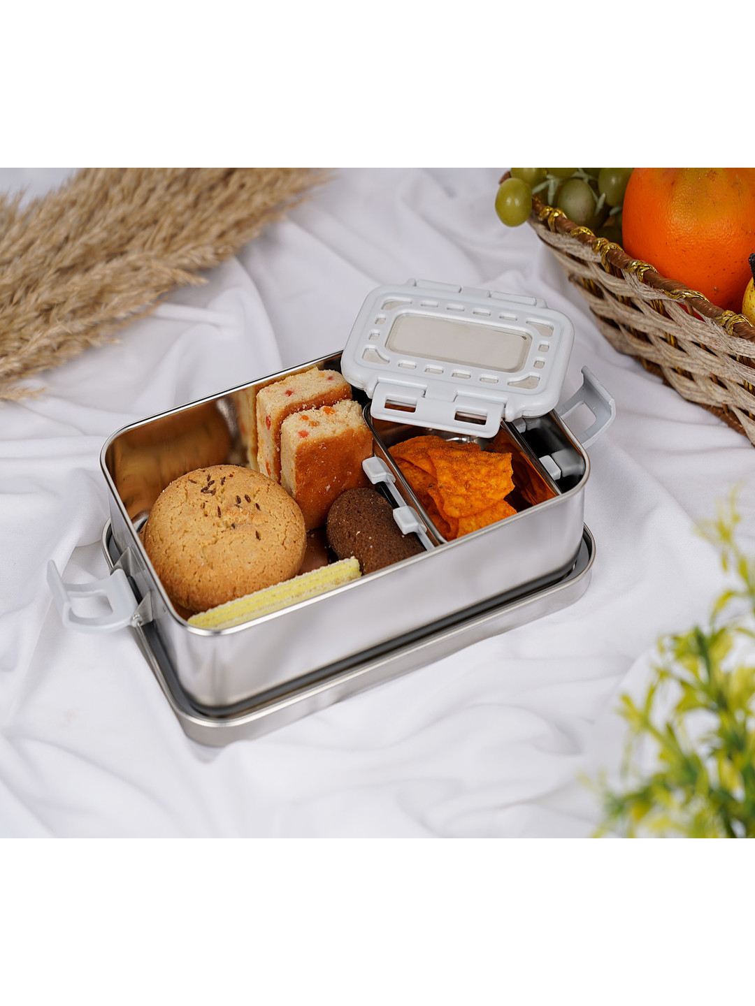 Nayasa Zion Airtight Leakproof Stainless Steel 2PCs Lunch Box With Spoon and Fork