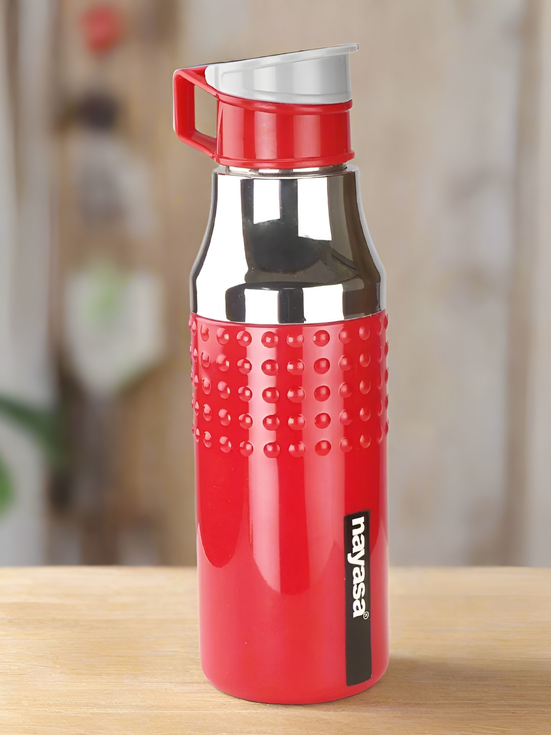 Nayasa Shiny- 600 Red Stainless Steel Spill Proof Water Bottle - 570ml