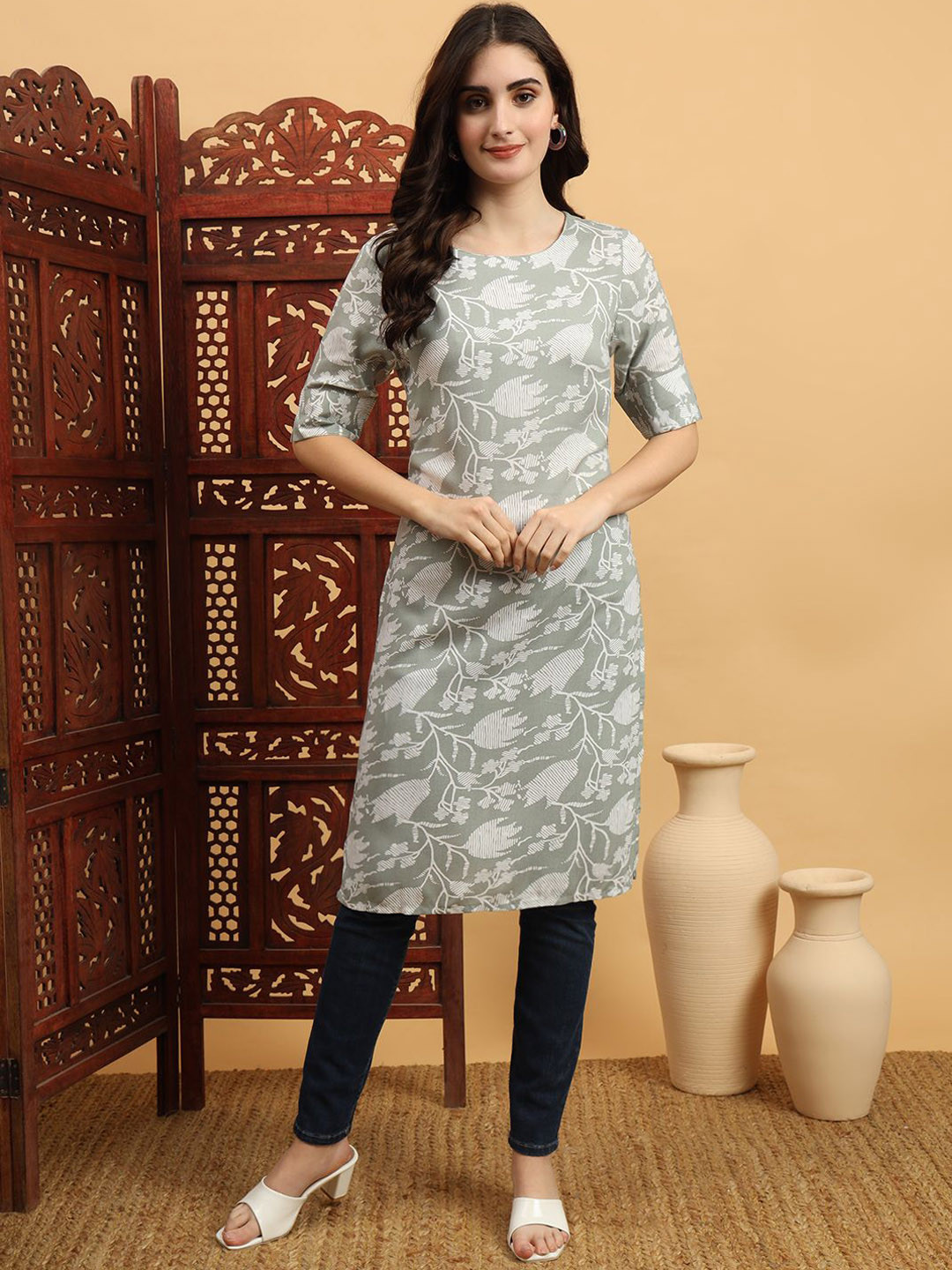 Anouk Rustic Women Floral Printed Summer Sheers Kurta