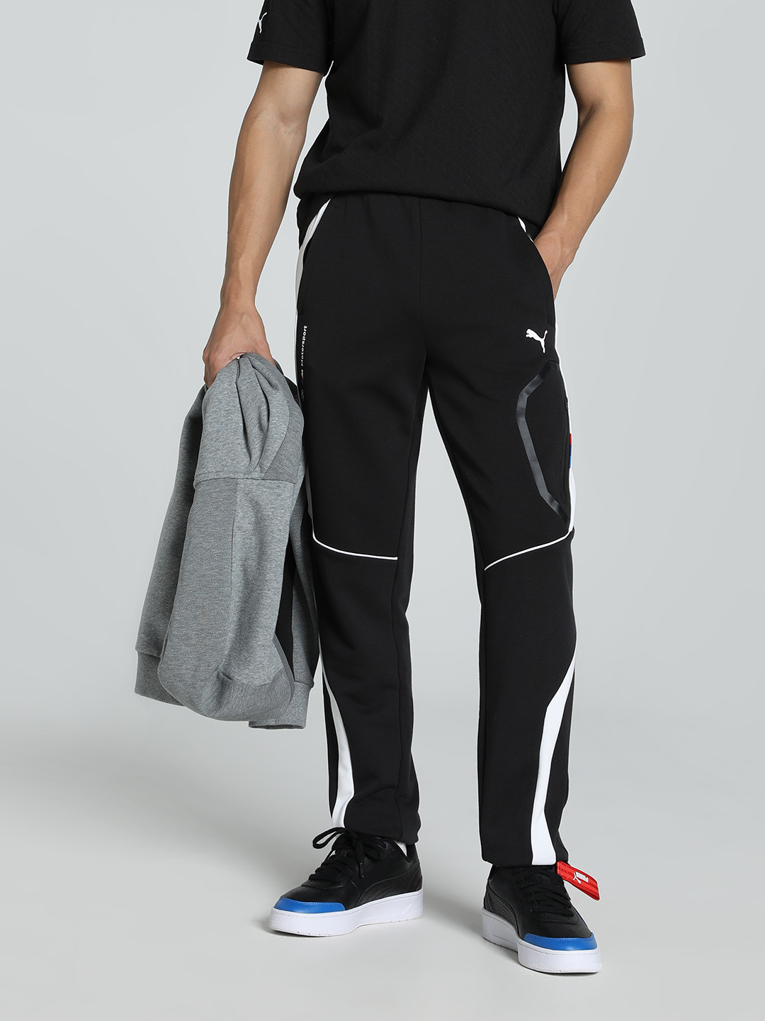 PUMA Motorsport BMW Men Colourblocked Cotton Mid Rise Track Pants