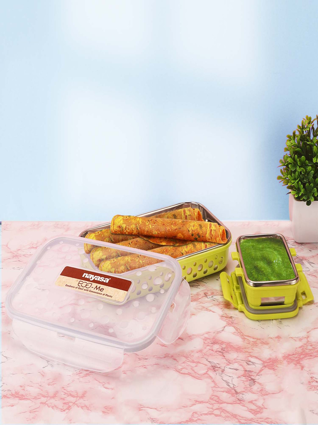 Nayasa Eco Me Dots Air Tight Leakproof BPA Free 2PCs Lunch Box With Spoon & Fork