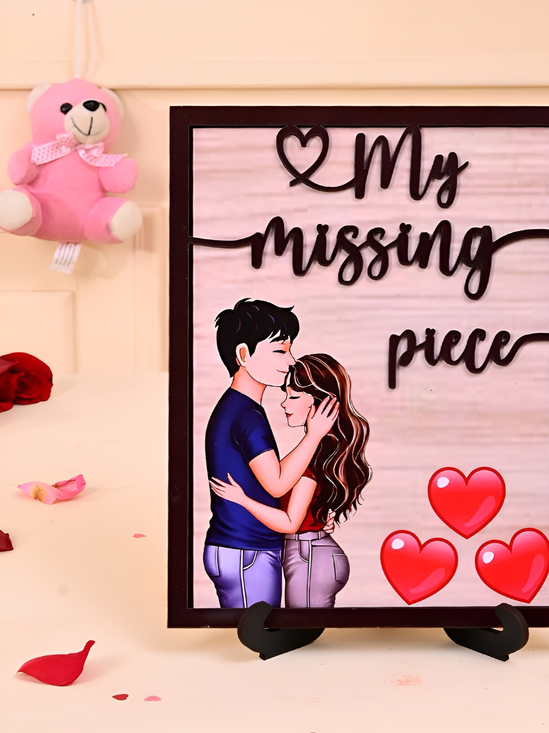 Ascension My Missing Piece Pink Wood Natural Living Room Medium Showpiece - 10.6 Inches